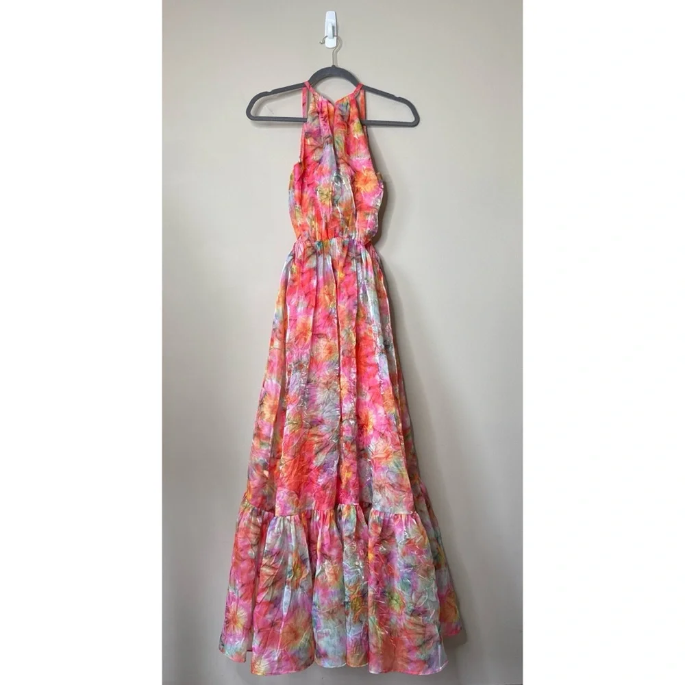 Ramy Brook Wilson Cutout Maxi Dress in Guava Sunburst Size 4 - Picture 4 of 9